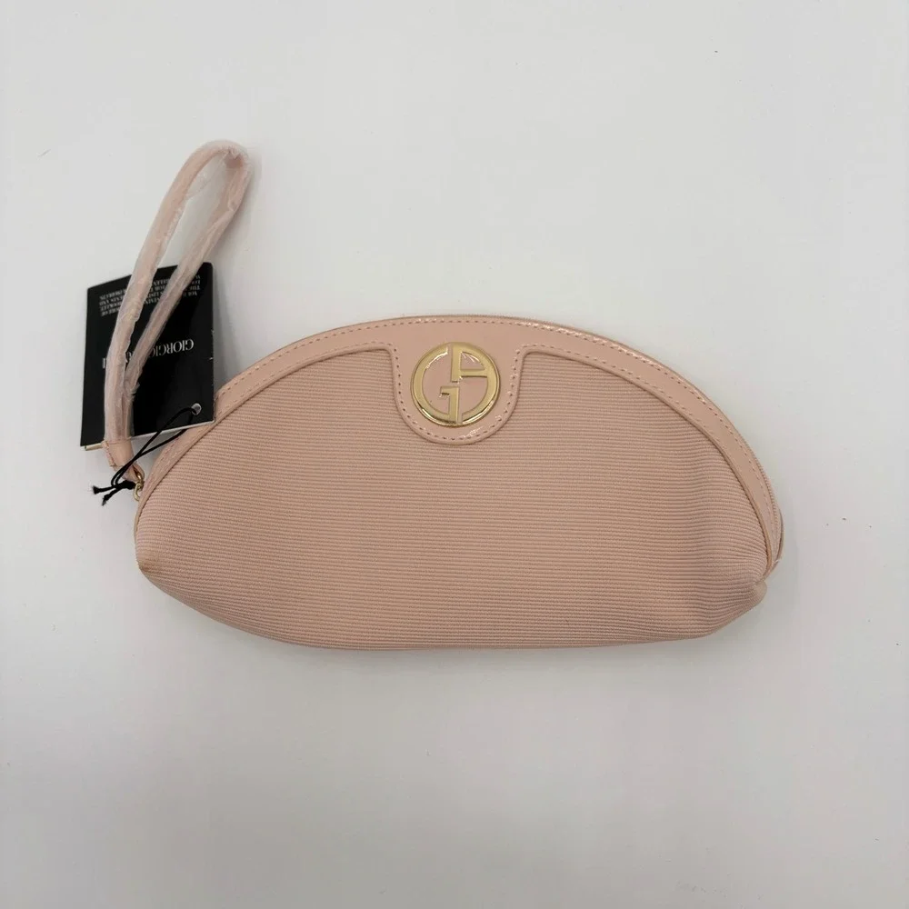 Giorgio Armani Womens Beauty Wristlet Cosmetic Bag Logo Pink Designer Pouch New